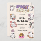 シーズン不気味キュート幽霊フローラハロウィーン誕生日 招待状 (正面/裏面)