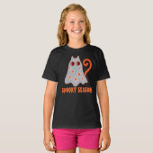 シーズン不気味グルービー幽霊キャットハロウィン Tシャツ (正面フル)