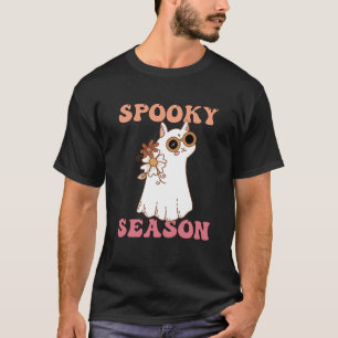 シーズン不気味グルーヴィ幽霊キャットレトロヴィンテージハロ Tシャツ