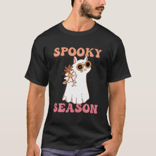 シーズン不気味グルーヴィ幽霊キャットレトロヴィンテージハロ Tシャツ