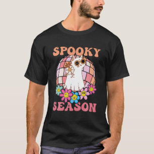 シーズン不気味グルーヴィ幽霊キャットレトロヴィンテージハロ Tシャツ