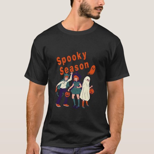 シーズン不気味ズトリックまたは面白いハロウィーンを扱う Tシャツ (正面)