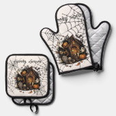 シーズン不気味ハロウィーンオーブンミット 鍋つかみ&鍋敷きセット (正面/裏面)