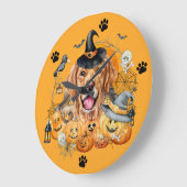 シーズン不気味パンプキンゴールデンレトリエバーハロウィーン ラージ壁時計 (傾斜)