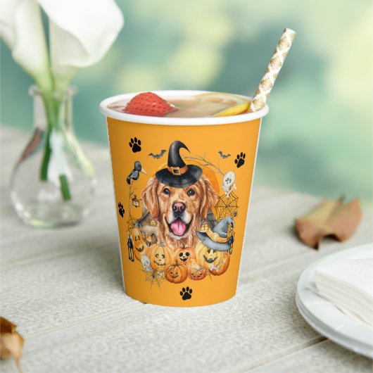 シーズン不気味パンプキンゴールデンレトリエバーハロウィーン 紙コップ (インサイチュ)