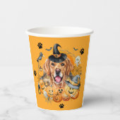 シーズン不気味パンプキンゴールデンレトリエバーハロウィーン 紙コップ (正面)