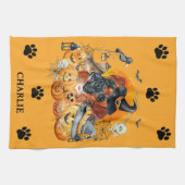 シーズン不気味ボクサーハロウィンパンプキンカスタム犬 キッチンタオル (横)