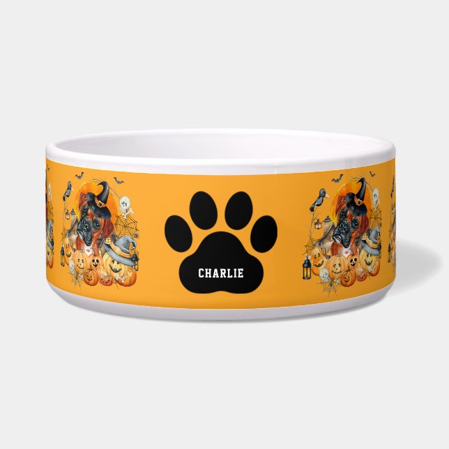 シーズン不気味ボクサーハロウィンパンプキンカスタム犬 ボウル (正面)