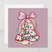 シーズン到来!コケティーボウのガーリーなピンクのクリスマスピー シーズンカード (正面/裏面)