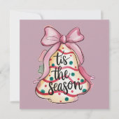 シーズン到来!コケティーボウのガーリーなピンクのクリスマスピー シーズンカード (正面)