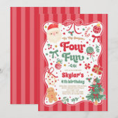 シーズン4の楽しいクリスマス ボウ 4歳の誕生日 招待状 (正面/裏面)