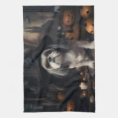 シーズーのかぼちゃ ハロウィン おばけ キッチンタオル (縦)