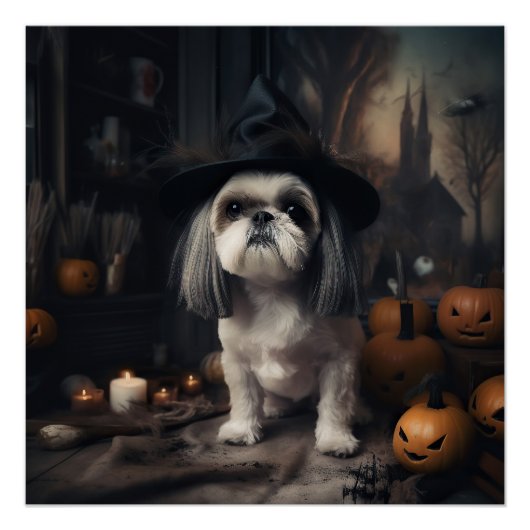 シーズーのかぼちゃ ハロウィーン スケアリー ポスター (正面)