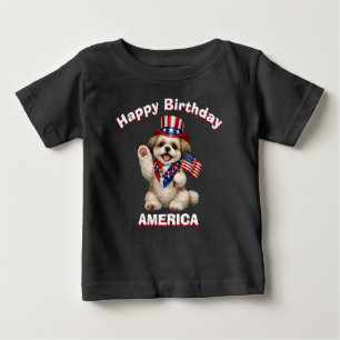 シーズー子犬 (2f) 愛国キッズTシャツ ベビーTシャツ