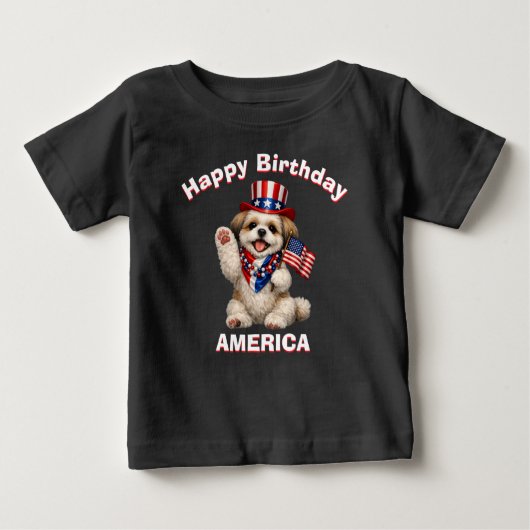 シーズー子犬 (2f) 愛国キッズTシャツ ベビーTシャツ (正面)