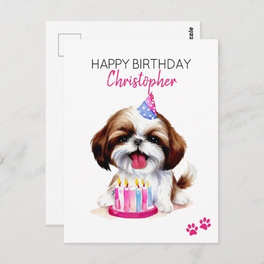 シーズー犬のオリジナル誕生日カード ポストカード (正面/裏面)