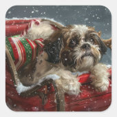 シーズー犬のクリスマス スクエアシール (正面)