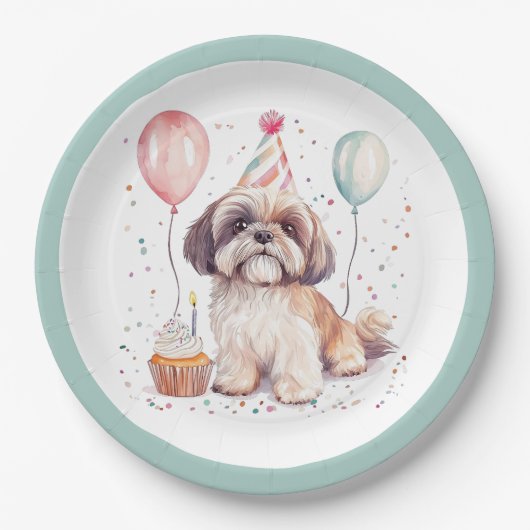 シーズー犬の誕生日ケーキ ペーパープレート (正面)