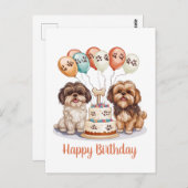 シーズー犬の誕生日ケーキ ポストカード (正面/裏面)