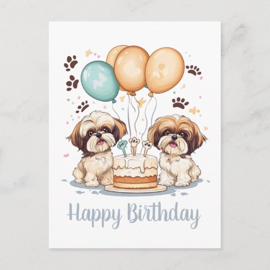 シーズー犬の誕生日ケーキ ポストカード (正面)