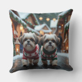 シーズー犬 クリスマス 雪 冬の休日 クッション (裏面)