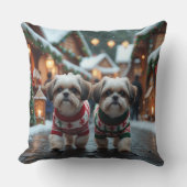 シーズー犬 クリスマス 雪 冬の休日 クッション (正面)