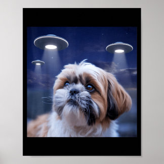 シーズー犬 シーシュー犬 エイリアン UFO シッツー 面白いS ポスター
