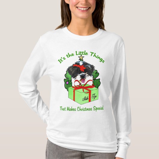 シーズー クリスマス プレゼント Tシャツ (正面)
