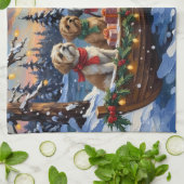 シーズー クリスマス ボート ホリデー キッチンタオル (折り畳み)