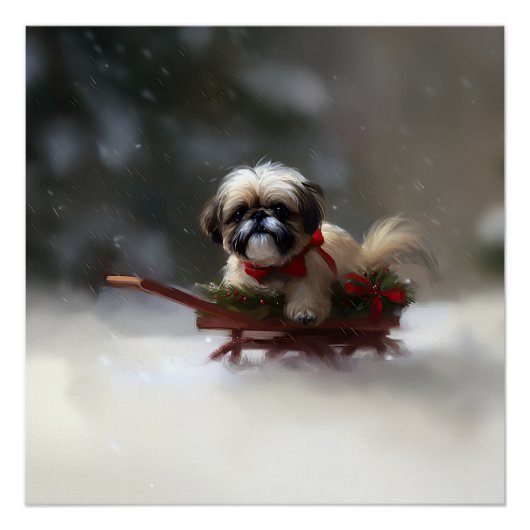 シーズー クリスマス 雪 冬 ポスター (正面)
