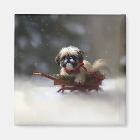 シーズー クリスマス 雪 冬 マグネット (正面)