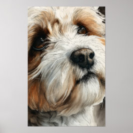 シーズー・ドゥードルの犬の肖像画 ポスター
