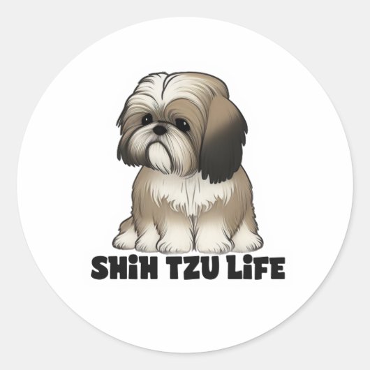シーズー・ライフ - かわいい犬のイラスト ラウンドシール (正面)