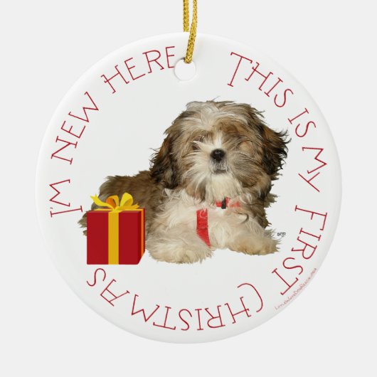 シーズー 子犬の最初のクリスマス セラミックオーナメント (正面)