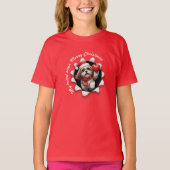 シーズー 子犬 クリスマス ハート スカーフ Tシャツ (正面)