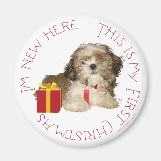 シーズー+子犬+初めてのクリスマス マグネット (正面)
