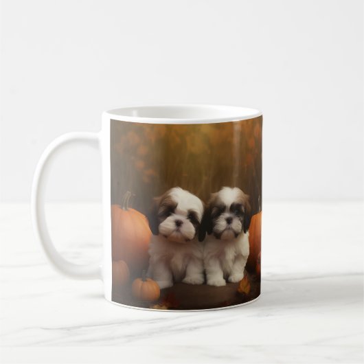 シーズー 子犬 秋の喜び パンプキン コーヒーマグカップ (左)