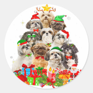 シーズー(犬)おもしろいチサンタハット クリスマスライトギフト ラウンドシール