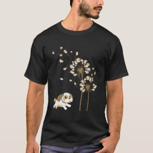 シーズー(犬)おもしろいTzu Dandelionフラワードッグ恋人メンズウォム Tシャツ