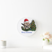 シーズー（犬）のクリスマス ラウンド壁時計 (ホーム)