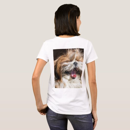 シーズー(犬)の大笑いスマイル文字カスタマイズ Tシャツ (裏面フル)