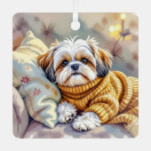 シーズー(犬)の子犬のクリスマスパーソナライズされた メタルオーナメント (正面)