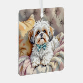 シーズー（犬）の子犬のクリスマスパーソナライズされた メタルオーナメント (正面右)
