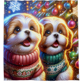 「シーズー（犬）の子犬のサンタため» シャワーカーテン