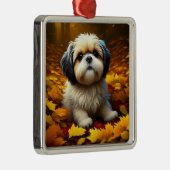 シーズー(犬)の子犬遊の紅葉 メタルオーナメント (右)
