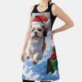 シーズー(犬)の走Tzuクリスマス帽子と雪 エプロン (インサイチュ)