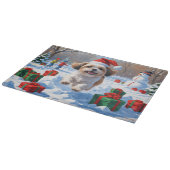 シーズー(犬)の走Tzuクリスマス帽子と雪 カッティングボード (角)