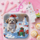 シーズー（犬）の走Tzuクリスマス帽子と雪 ペーパープレート (パーティー)