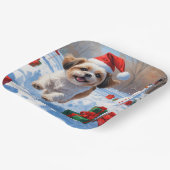 シーズー（犬）の走Tzuクリスマス帽子と雪 ペーパープレート (傾斜あり)