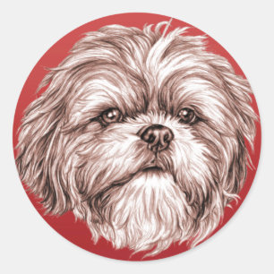 シーズー(犬)のTzuのスケッチ ラウンドシール